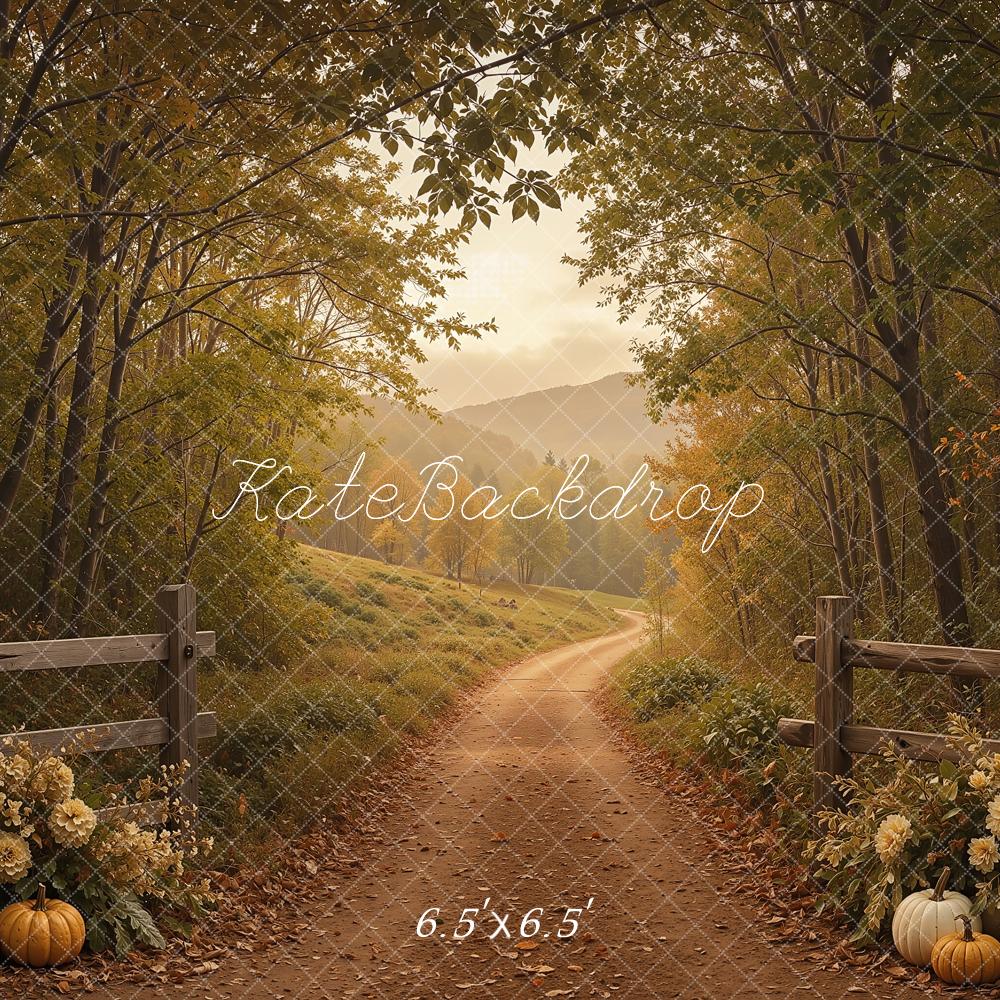 Kate Fall Forest Path Pumpkins Mountains Printed Backdrop Designed by Shutter Swan Studios