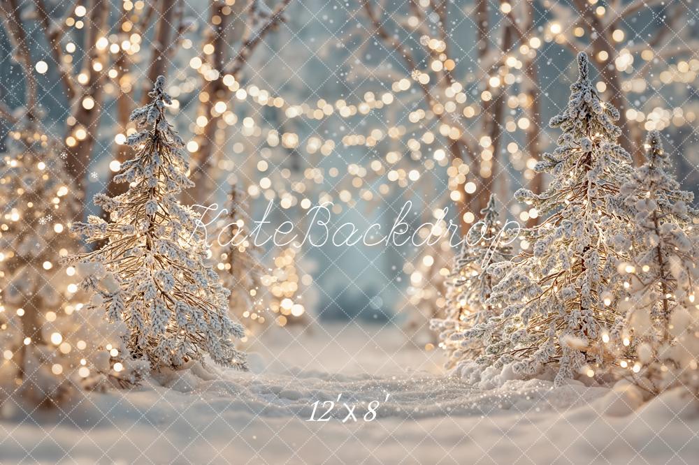 Kate Christmas Winter Snowy Trees Bokeh Lights Backdrop Designed by Emetselch