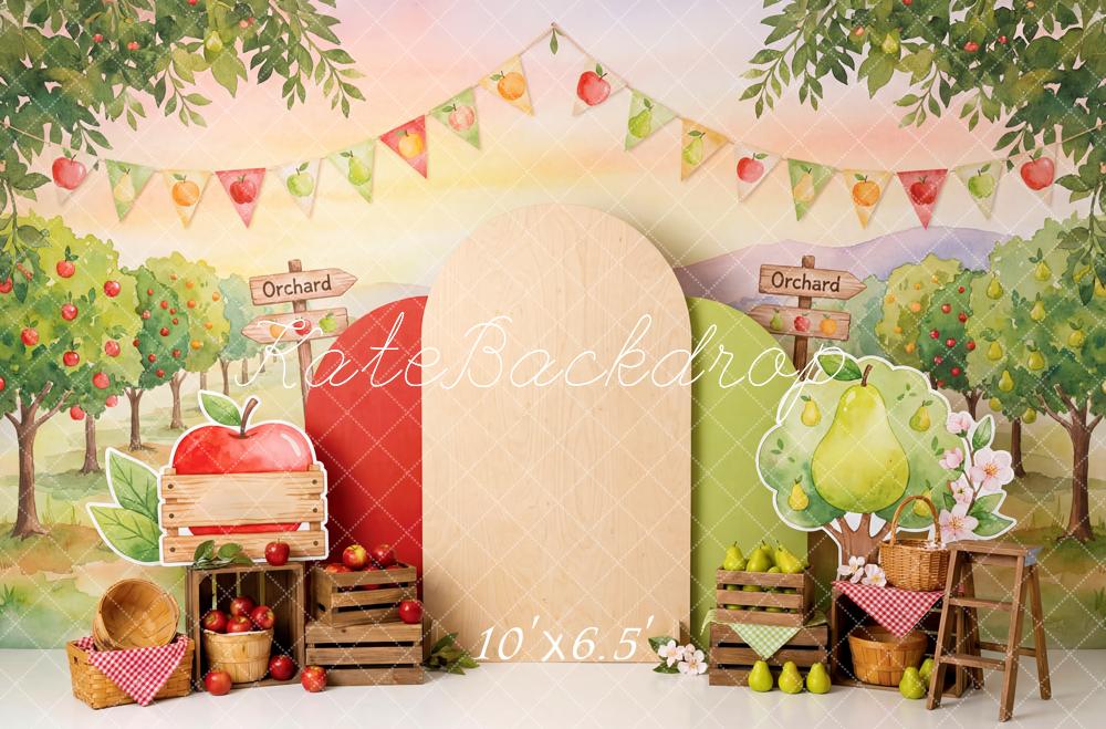Kate Orchard Apple Pear Crates Baskets Trees Printed Backdrop Designed by Patty Roberts