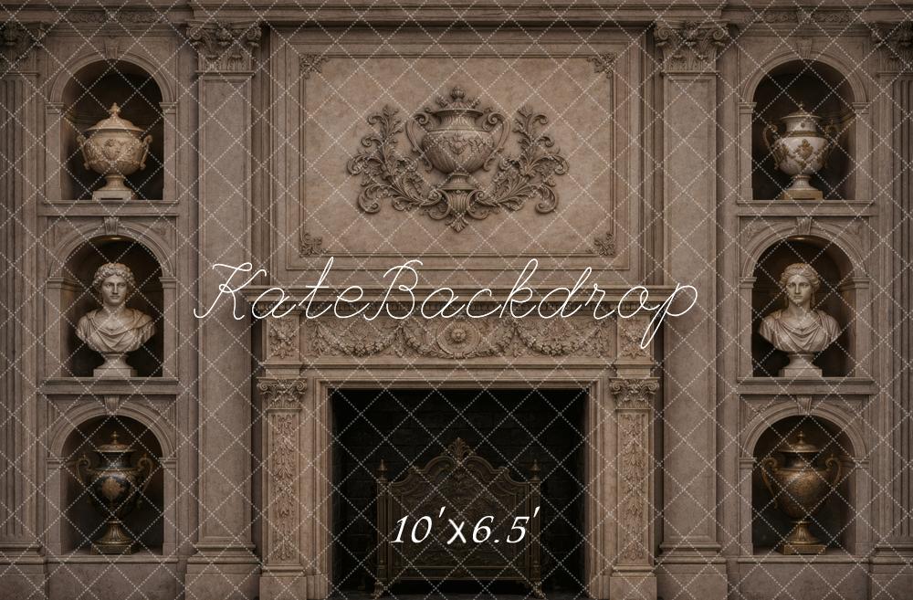 Kate Vintage Wall Fireplace Busts and Urns Printed Backdrop Designed by Vertigo Productions