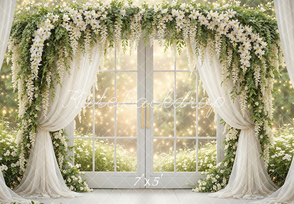 Kate Spring Flower Arch White Floral Drapes Window Backdrop Designed by Mini MakeBelieve