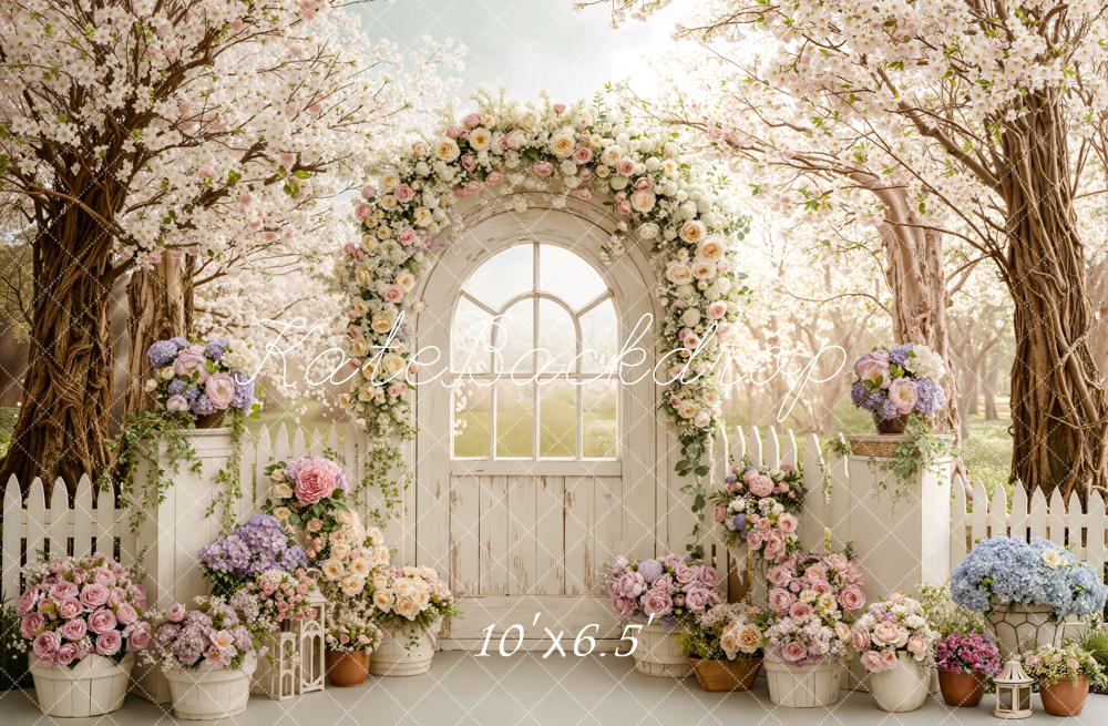 Kate Flower Arch White Door Cherry Blossom Garden Backdrop Designed by Emetselch