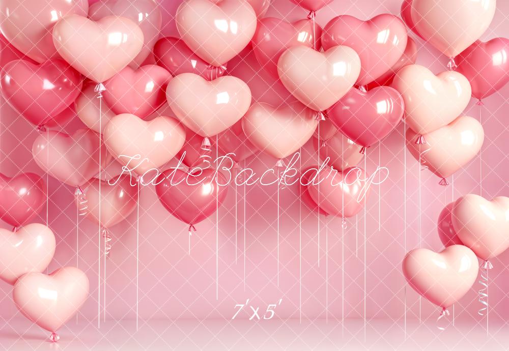 Kate Valentine's Day Pink Heart Balloons Backdrop Designed by Emetselch