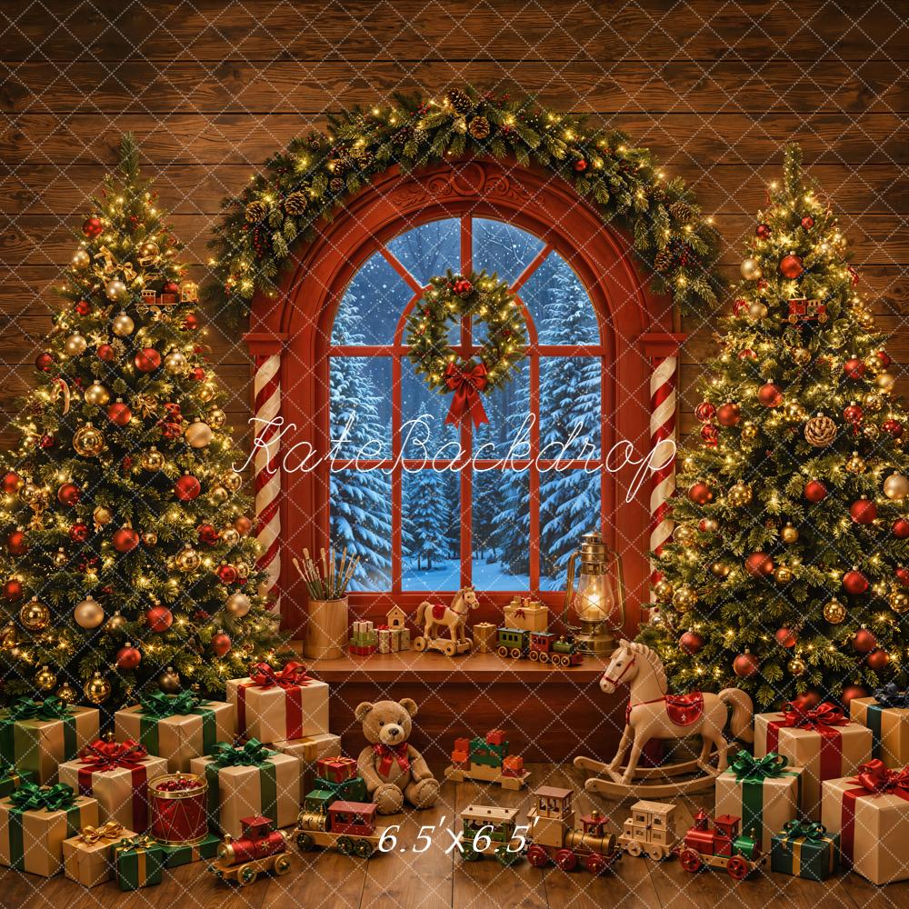 Kate Christmas Tree Window Presents Garland Toys Printed Backdrop Designed by Emetselch