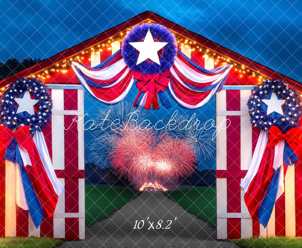 Kate Independence Day Patriotic Barn Fireworks Backdrop Designed by Mini MakeBelieve