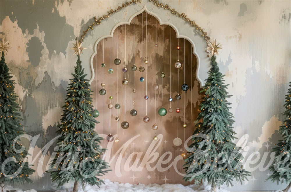 Kerst Boho Retro Bloemenboog Foto Achtergrond Ontworpen door Mini MakeBelieve