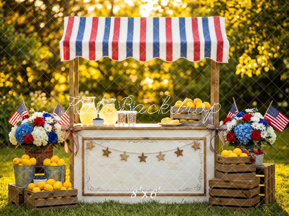 TEST Kate Summer Independence Day Lemonade Stand Canopy Flags Flowers Lemons Printed Backdrop Designed by Patty Roberts