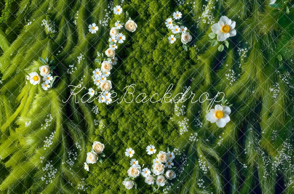 Kate Green Grass Floral Daisy Floor Backdrop Designed by Mini MakeBelieve