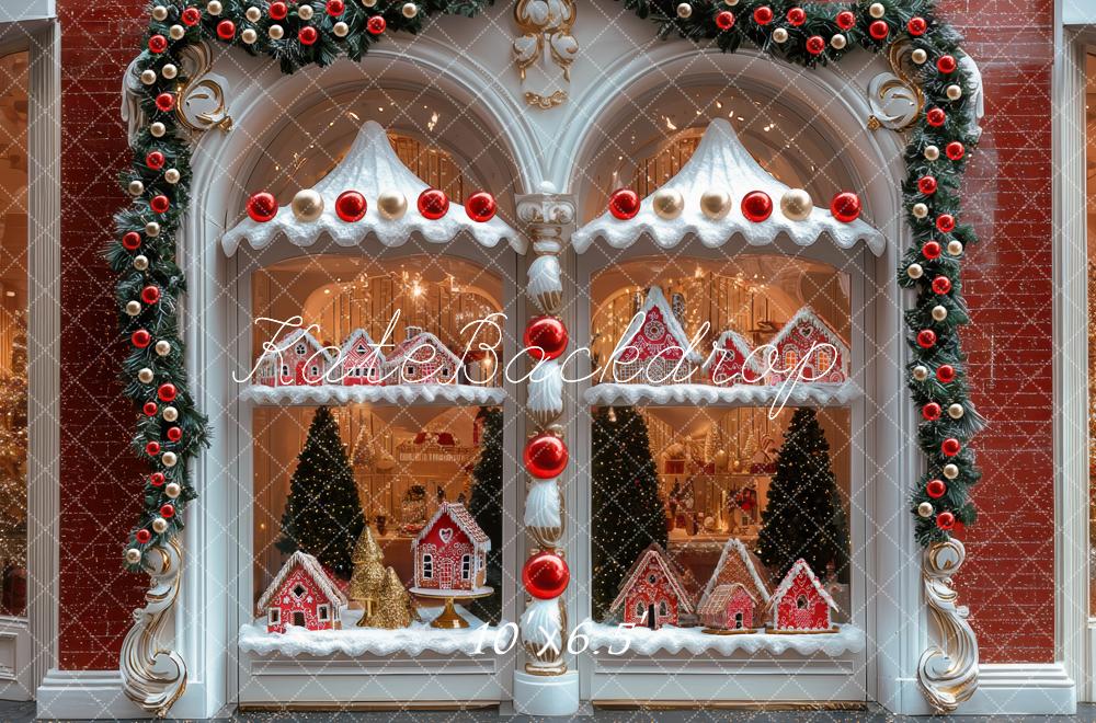 Christmas Store Gingerbread House Window Garland Backdrop Diseñado por Mini MakeBelieve