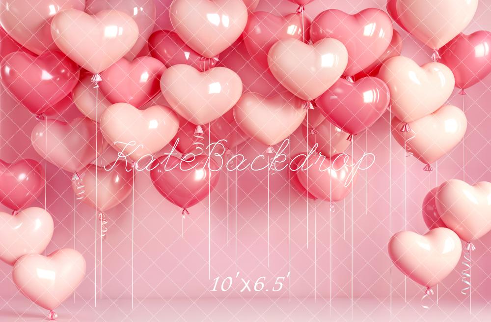 Kate Valentine's Day Pink Heart Balloons Backdrop Designed by Emetselch