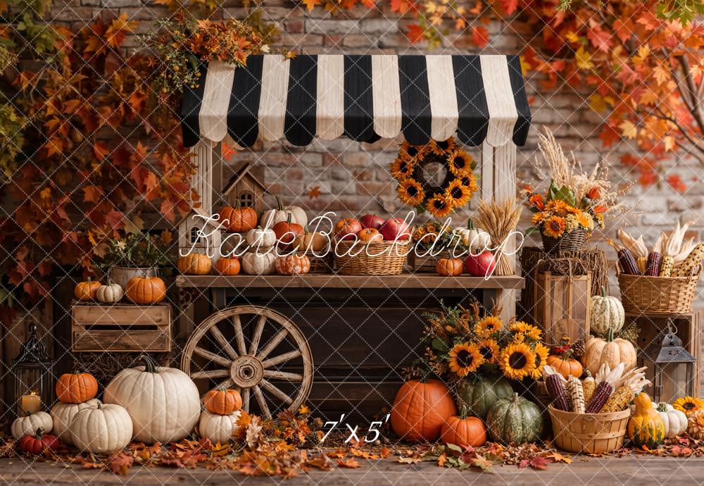 Kate Fall Pumpkin Market Stand Sunflowers Printed Backdrop Designed by Emetselch