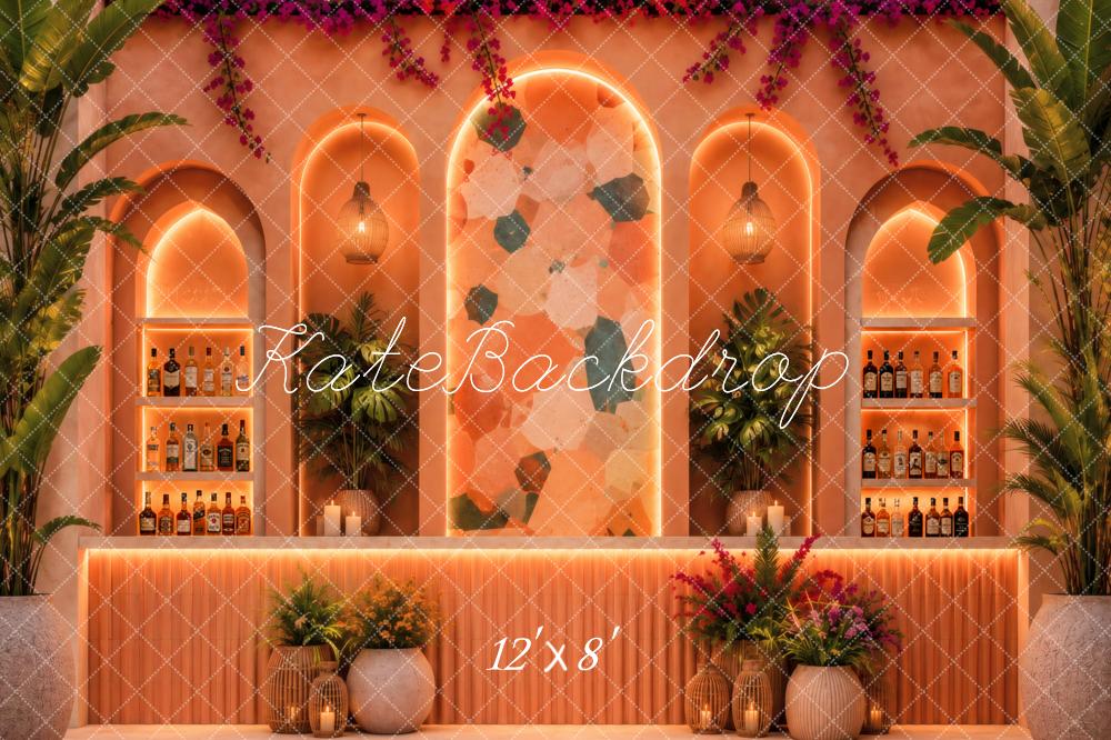 Kate Boho Orange Arch Bar Tropical Plants Printed Backdrop Designed by Vertigo Productions