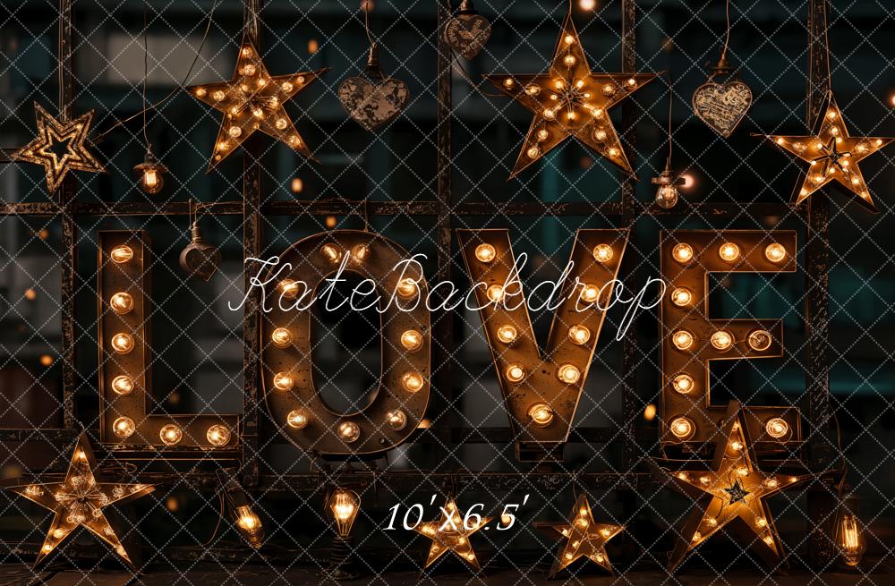 Kate Valentines Love Marquee Letters Star Lights Backdrop Designed by Emetselch