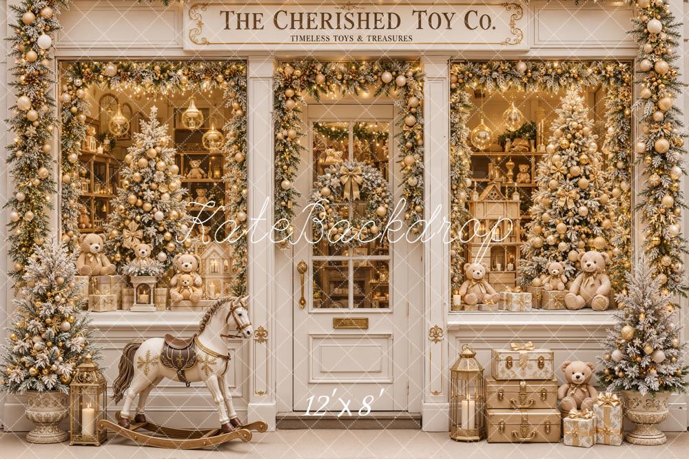 Kate Christmas Vintage Toy Shop Window Rocking Horse Printed Backdrop Designed by Emetselch
