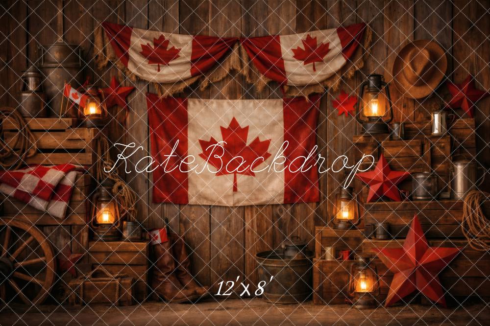 Kate Rustic Canadian Flag Lanterns Wood Crates Printed Backdrop Designed by Vertigo Productions