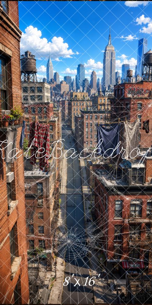 Kate Sweep Super Hero New York City Skyline Spider Web Printed Backdrop Designed by Megan Leigh Photography