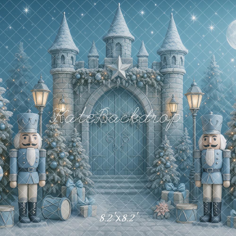 Kate Christmas Nutcracker Castle Blue Snowy Trees Backdrop Designed by Ashley Paul