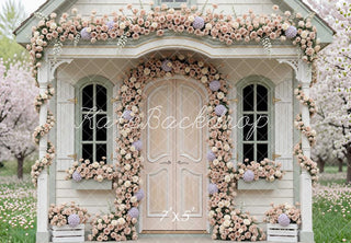 Kate Spring Flower Arch Cottage House Blossoms Printed Backdrop Designed by Mini MakeBelieve