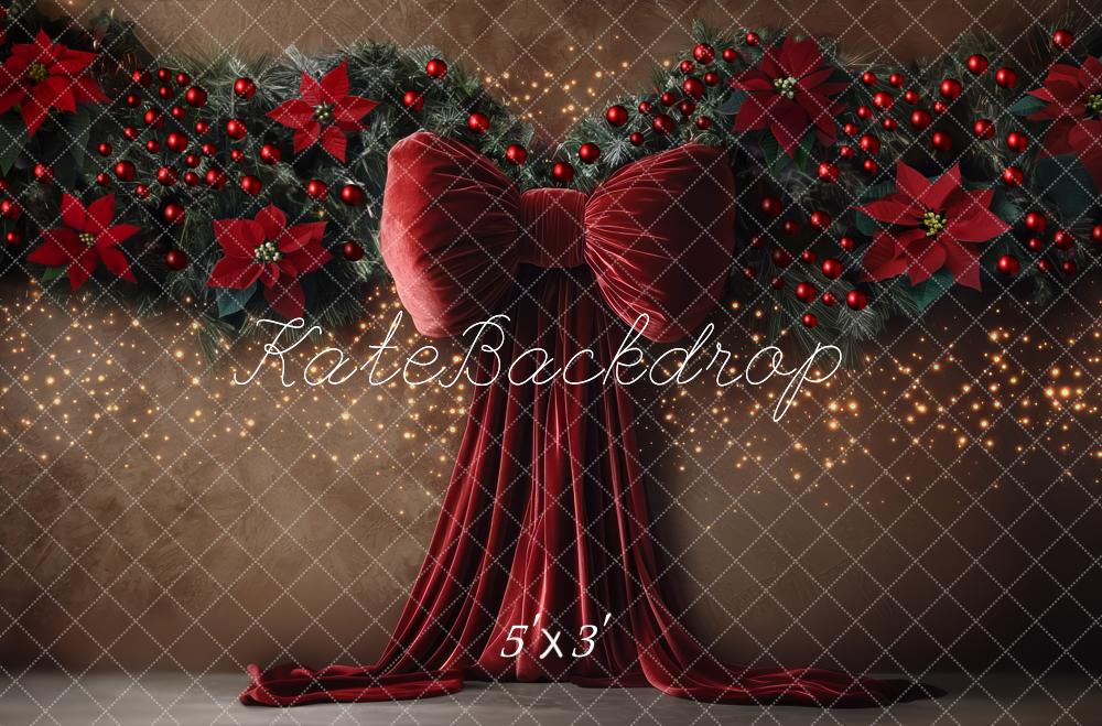 Kate Christmas Big Red Bow Garland Poinsettia Backdrop Designed by Mini MakeBelieve
