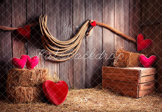 Kate Valentine's Day Rustic Barn Hearts Straw Printed Backdrop Designed by Fantasyphotoart