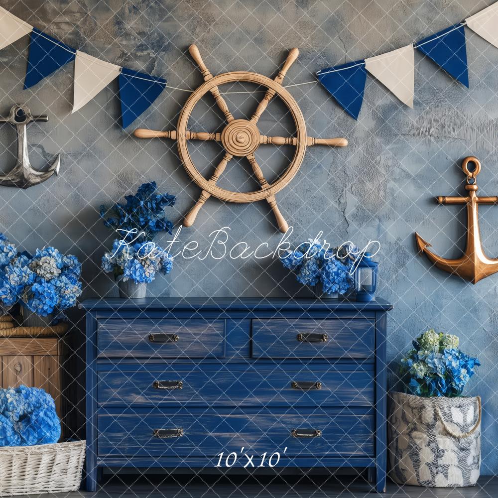 Kate Nautical Anchor Blue Backdrop Designed by Patty Roberts