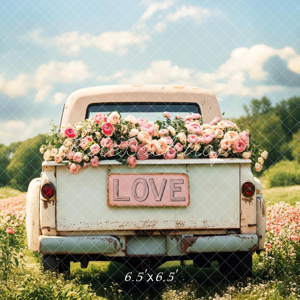 Valentine Floral Love Truck Grassland Foto Achtergrond Designed by Emetselch