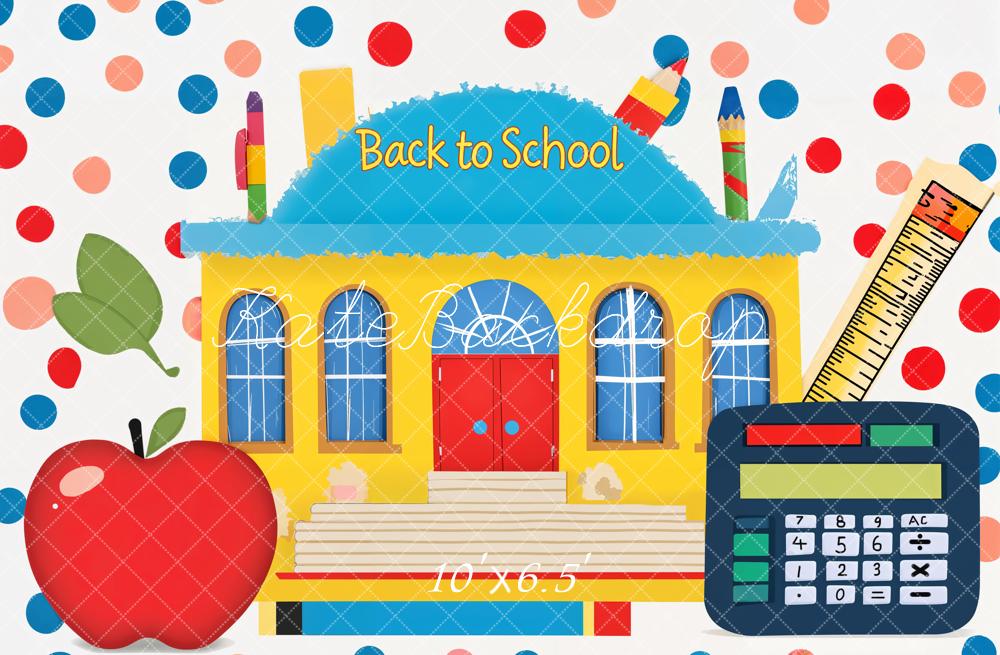 Kate Back to School House Apple Calculator Printed Backdrop Designed by Emetselch