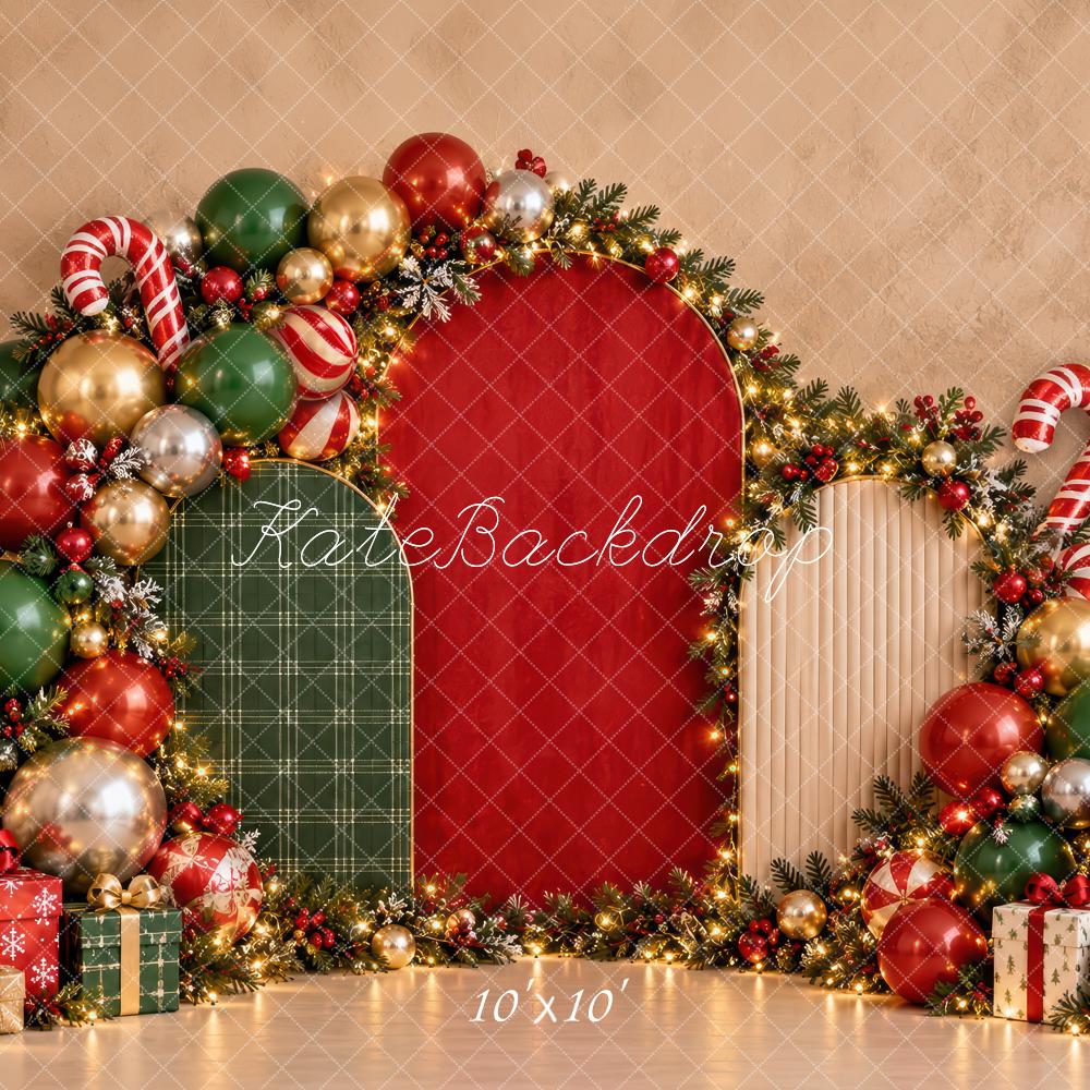 Kate Christmas Ornament Arch Candy Canes Garland Printed Backdrop Designed by Laura Bybee