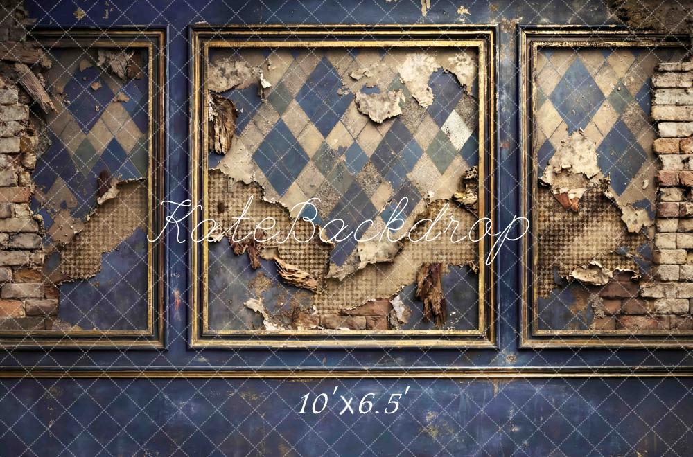 Kate Father's Day Vintage Blue Distressed Diamond Pattern Wall Printed Backdrop Designed by Mini MakeBelieve