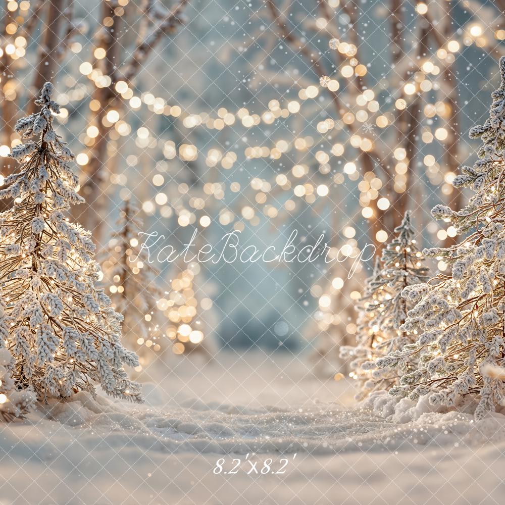 Kate Christmas Winter Snowy Trees Bokeh Lights Backdrop Designed by Emetselch