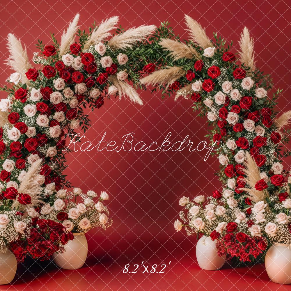 Kate Mother's Day Flower Arch Red Roses White Roses Pampas Grass Backdrop Designed by Patty Roberts