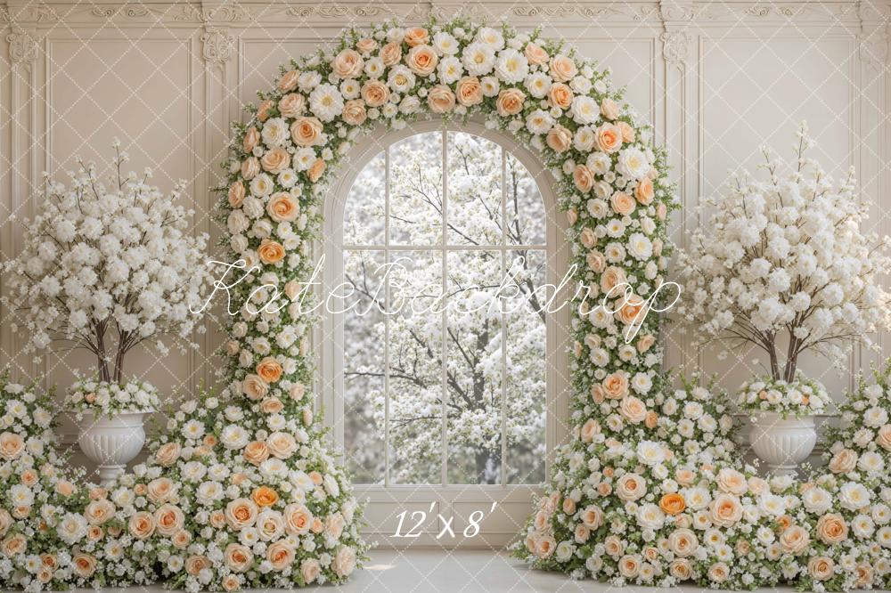 Kate Spring Flower Arch Cream Rose Blossoms Window Backdrop Designed by Mini MakeBelieve