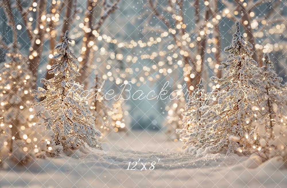 Kate Christmas Winter Snowy Trees Bokeh Lights Backdrop Designed by Emetselch