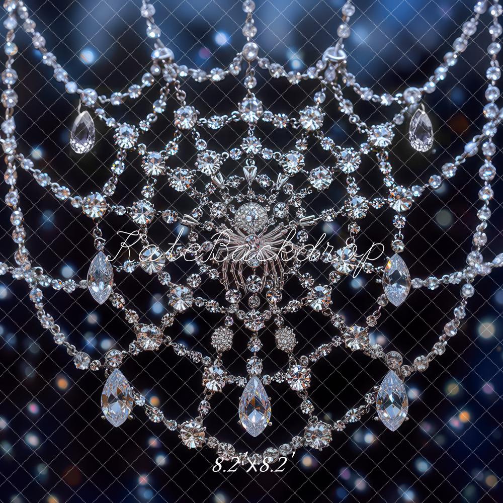 Kate Halloween Crystal Spider Web Blue Bokeh Backdrop Designed by Mini MakeBelieve