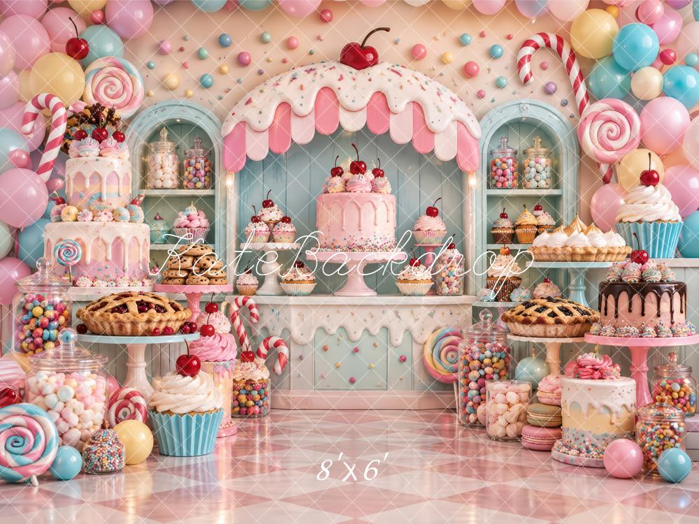 Kate Cake Smash Pink Candy Dessert Bakery Printed Backdrop Designed by Laura Bybee