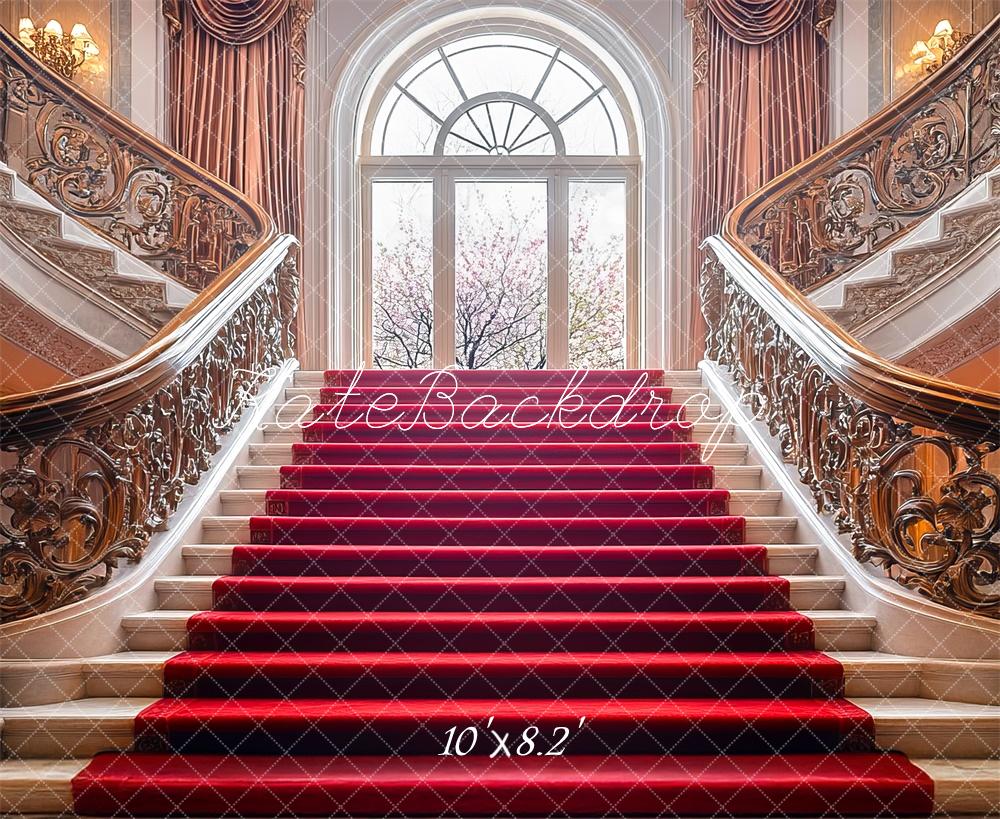 Kate Elegant Red Cascading Stairs Arch Backdrop Designed by Mini MakeBelieve