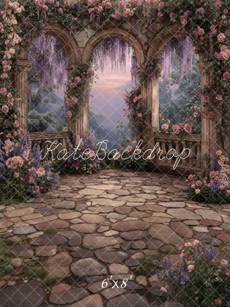 Kate Spring Flower Arch Stone Arches Cobblestone Backdrop Designed by Chain Photography