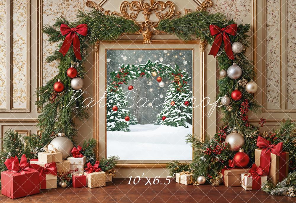 Kate Christmas Garland Snow Gifts Retro Backdrop Designed by Emetselch
