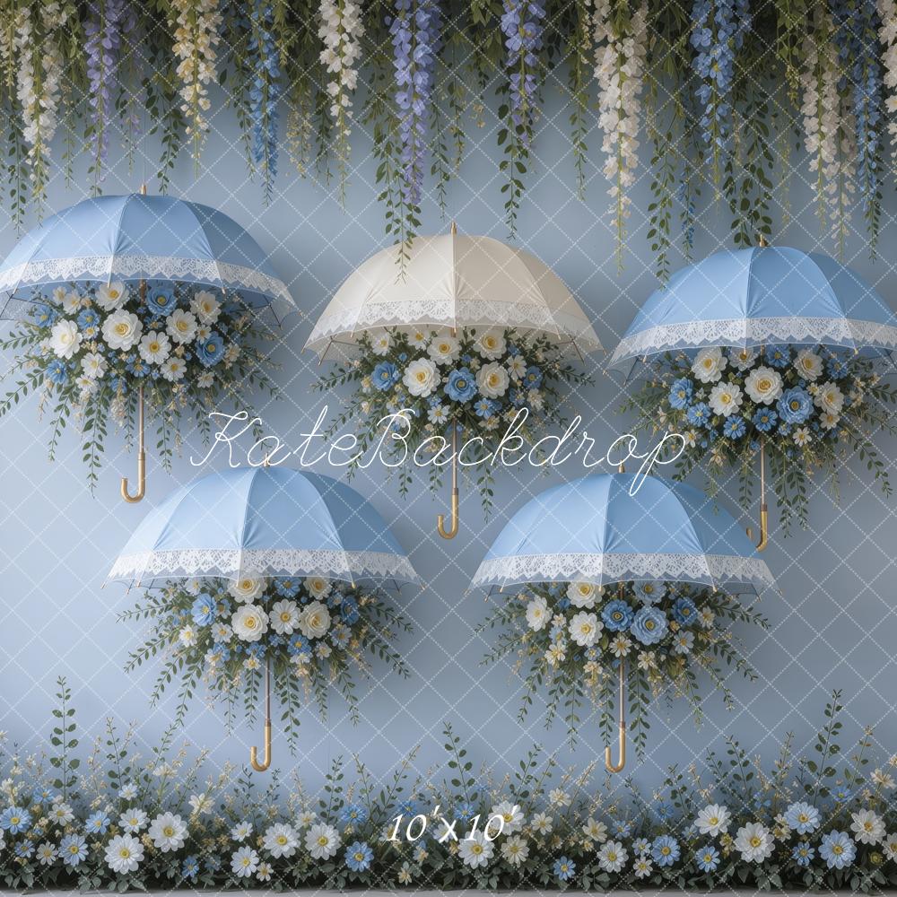 Kate Spring Bluebell Shower Floral Umbrellas Printed Backdrop Designed by Ashley Ward