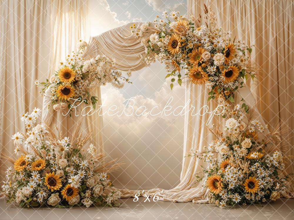 Kate Summer Flower Arch Sunflower Cream Drapes Printed Backdrop Designed by Emetselch