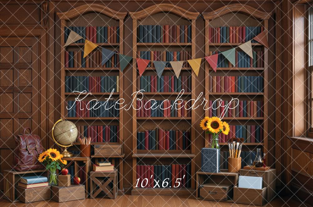 Kate School Vintage Library Bookshelf Study Printed Backdrop Designed by Mini MakeBelieve