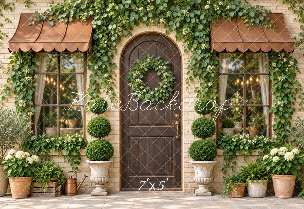 Kate Spring Doorway Ivy Covered Brick Arched Doorway Plants Flowers Printed Backdrop Designed by Emetselch