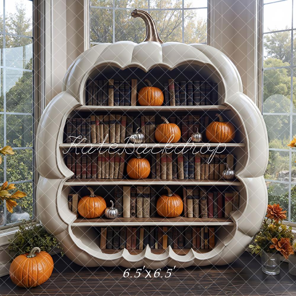 Kate Fall Pumpkin Cabinet Bookshelf Indoor Window Backdrop Designed by Mini MakeBelieve