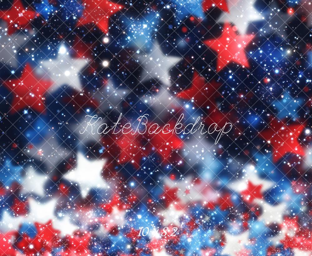 Kate Independence Day Patriotic Red White Blue Stars Bokeh Printed Backdrop Designed by Chain Photography