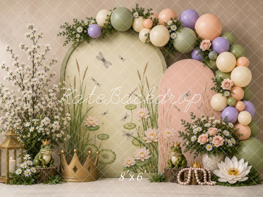 Kate Cake Smash Fairy Frog Princess Water Lily Balloon Arch Printed Backdrop Designed by Shutter Swan Studios
