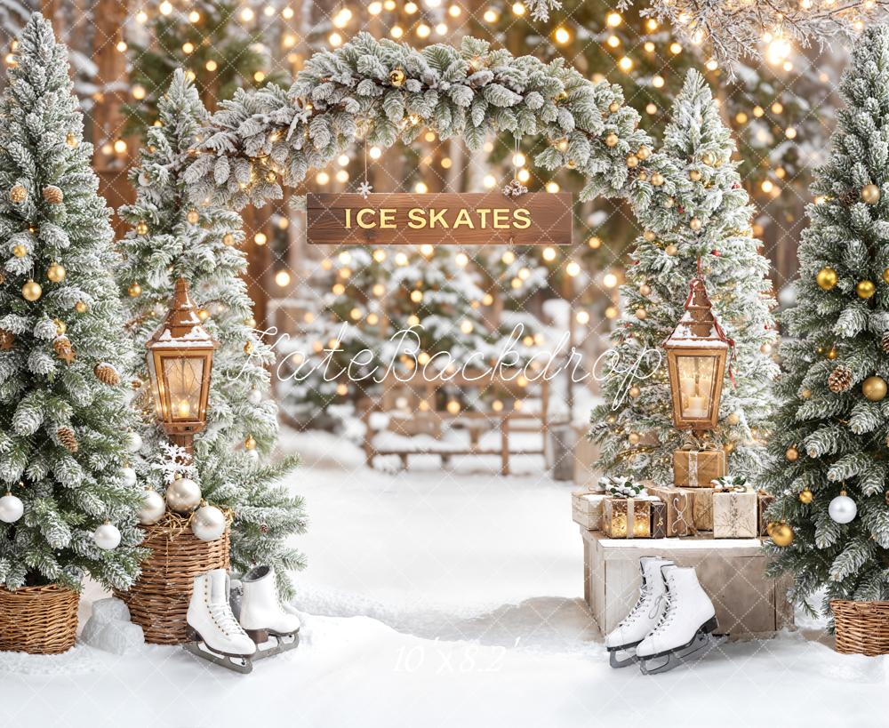 Kate Christmas Arch Snowy Trees Skates Lanterns Backdrop Designed by Emetselch