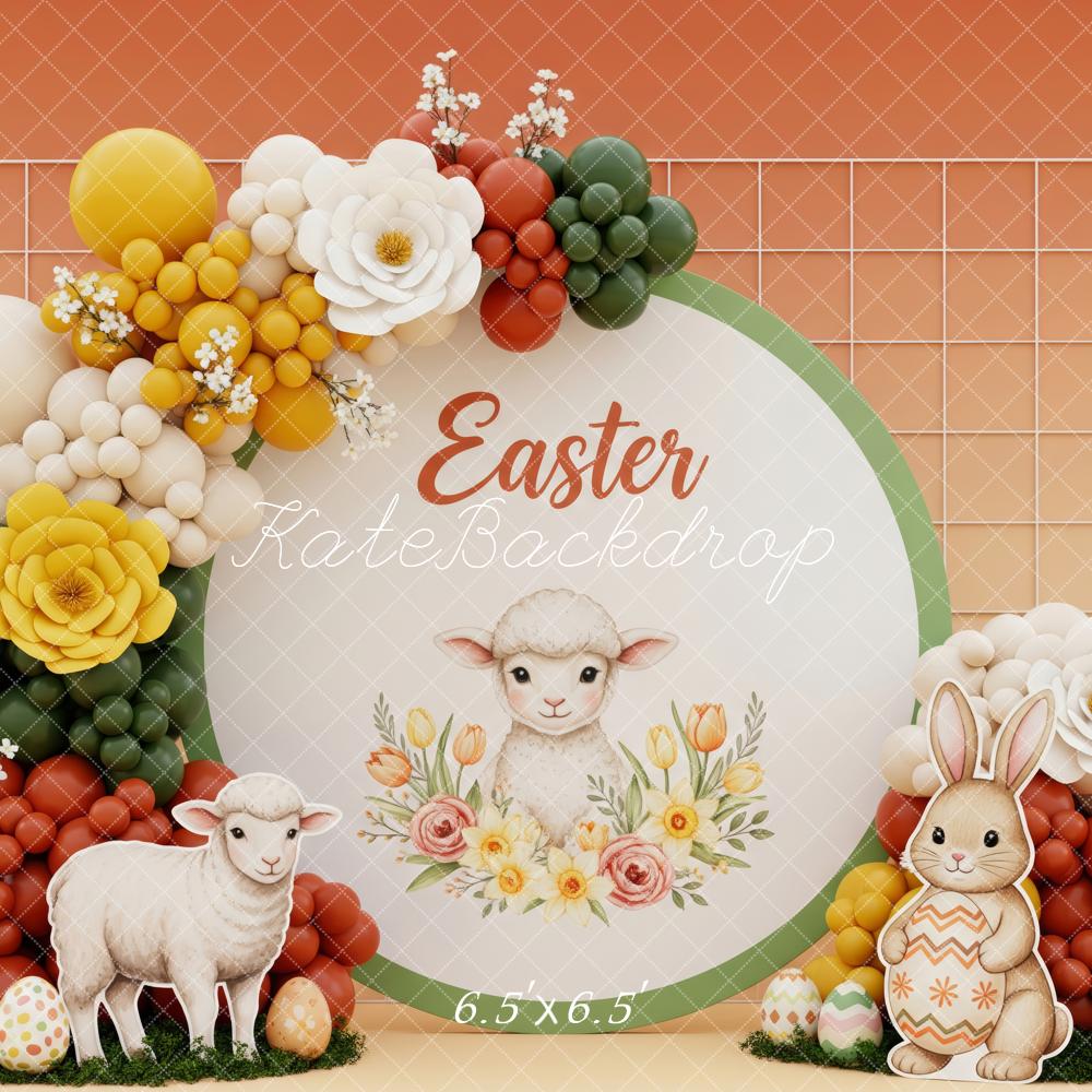 Kate Easter Bunny Lamb Balloon Arch Orange Gradient Backdrop Designed by Patty Roberts