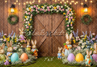 Kate Easter Bunny Flower Arch Wooden Barn Eggs Printed Backdrop Designed by Patty Roberts