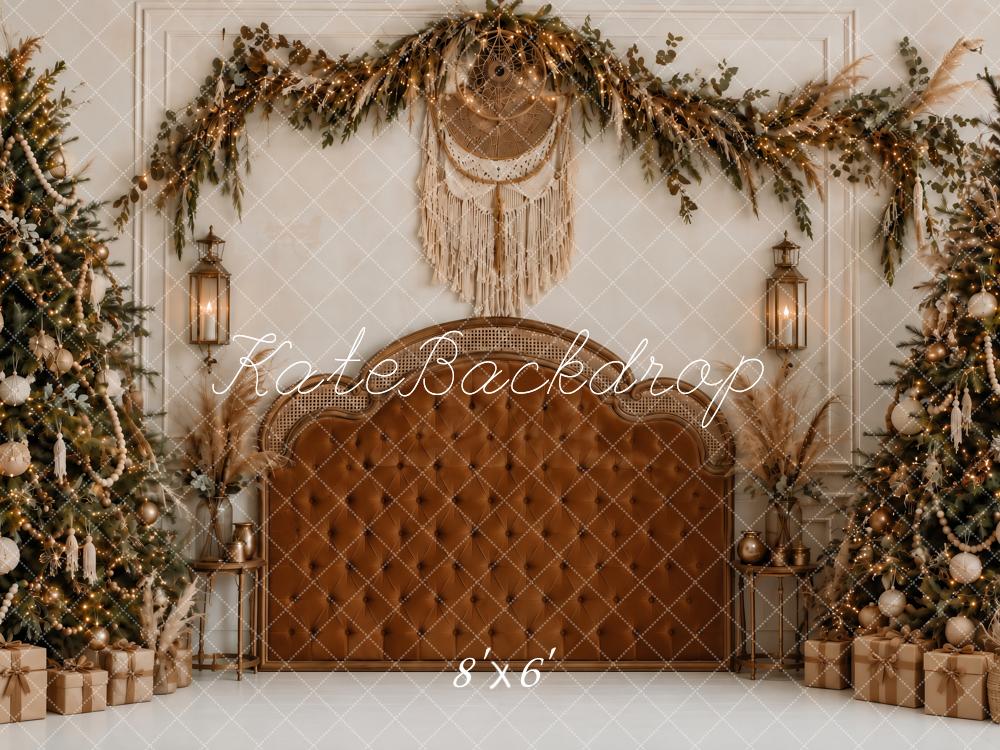 Kate Christmas Trees Boho Headboard Dreamcatcher Garland Printed Backdrop Designed by Ashley Paul