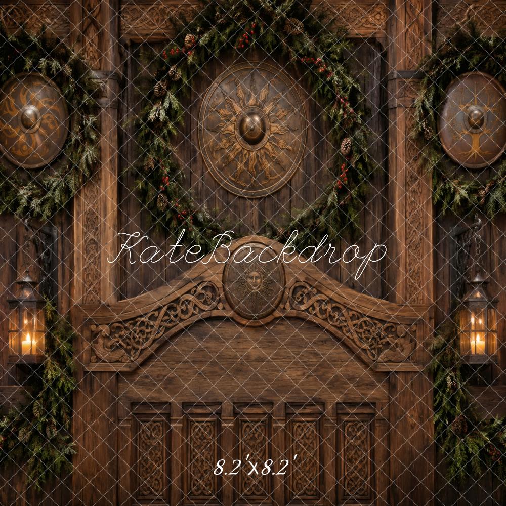 Kate Christmas Wooden Headboard Wreath Lantern Printed Backdrop Designed by Vertigo Productions